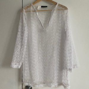 La Blanca white fishnet coverup